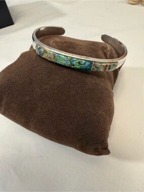 Sterling Silver Spiderweb Opal Cuff Bracelet 925 Small